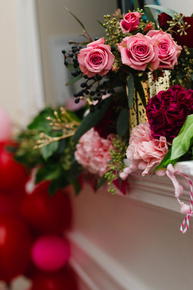 Floral on the mantle at Galentine's Day DC